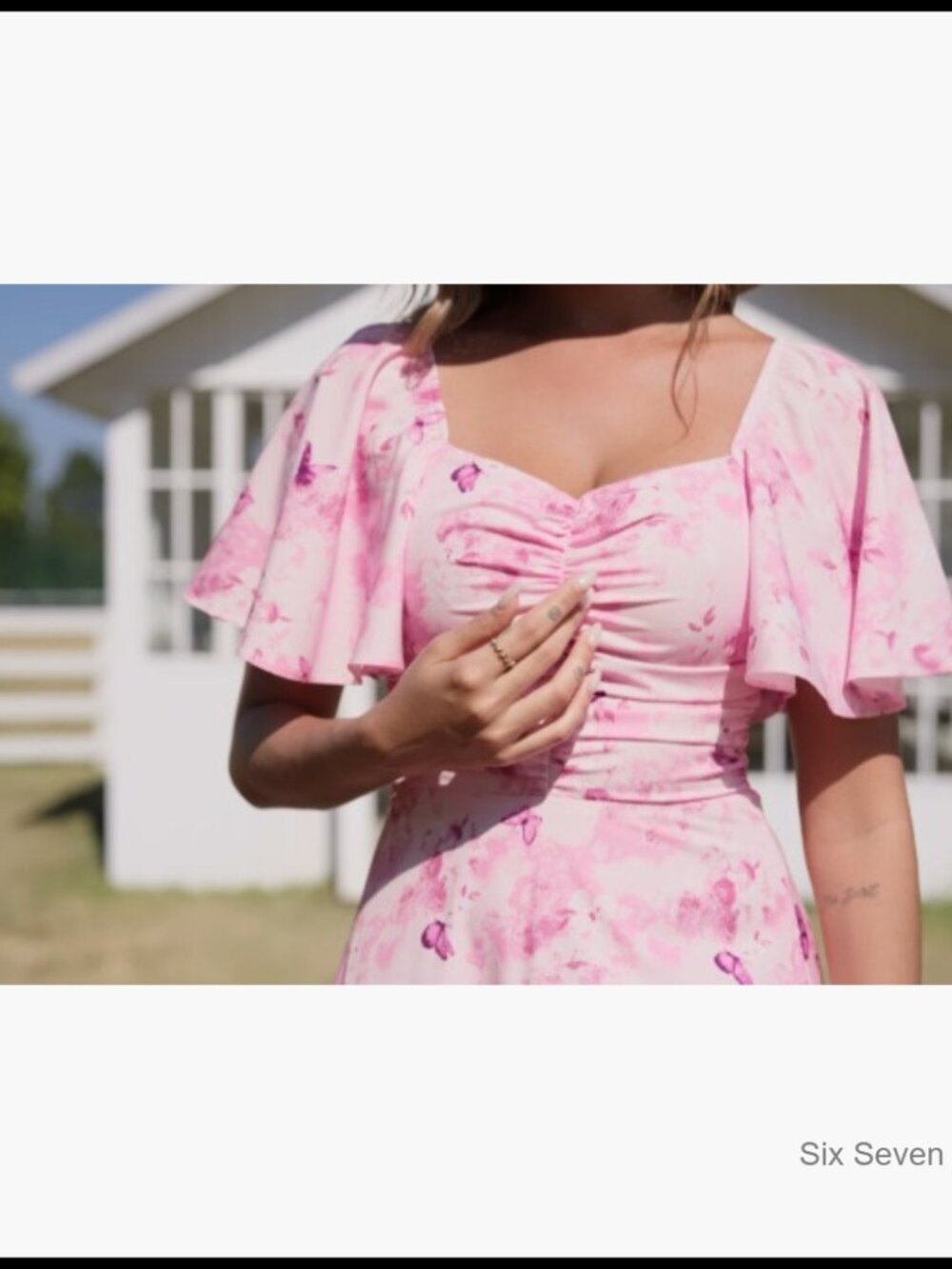 Polyester Maxi Dress with Smocked Back, V-Neck, A-Line Flowy Summer Casual - Picture 6 of 6